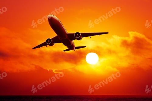Preview: Airplane In The Sky At Sunset