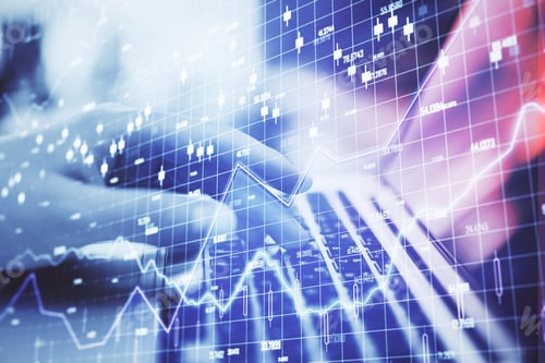 Vista previa: Businessman Hand Using Laptop And Glowing Business Chart And Stock Statistics. Business And