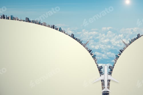 Preview: Personal Growth Concept With Airplane Flying Above Megapolis City In The Form Of Lightning At Light