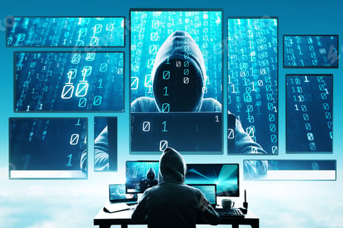 Preview: Hacking And Phishing Concept. Hacker Using Abstract Laptop With Binary Code Digital Interface