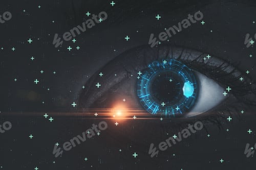 Preview: Human Eye And Cyber Technology Panel And Communication Concept.