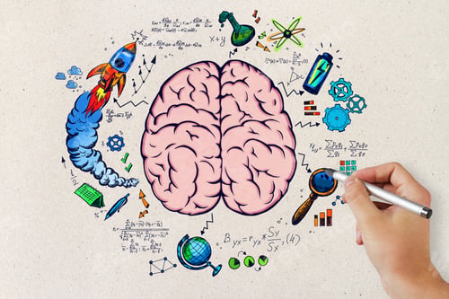 Preview: Hand Drawing Business Sketch On Concrete Wall Background. Brainstorm And Success Concept