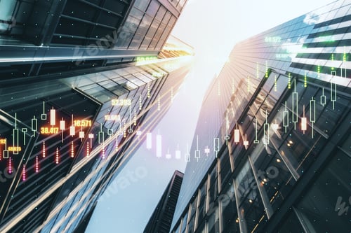 Preview: Real Estate Investing Concept With Digital Stock Market Candlestick On Business Skyscrapers