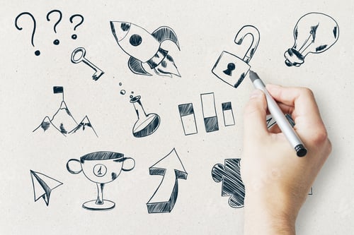 Preview: Hand Drawing Business Sketch On Concrete Wall Background. Plan And Success Concept