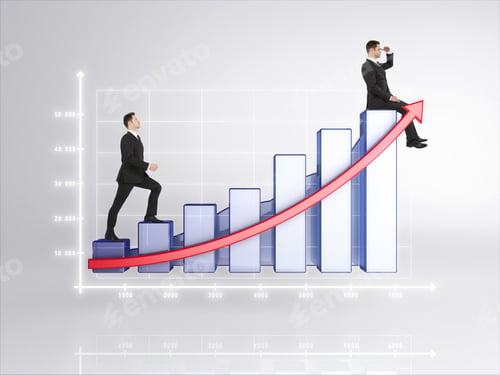 Preview: Businessman In Suit Rising Up On Diagram