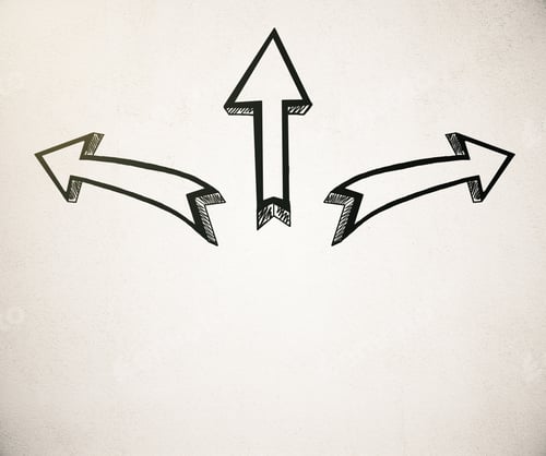 Preview: Different Direction Concept With Three Arrow Sketches On Light Background. Mock Up