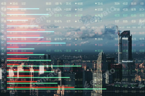 Preview: Creative Forex Chart On New York City Skyline Backdrop With Lines. Finance And Trade Concept
