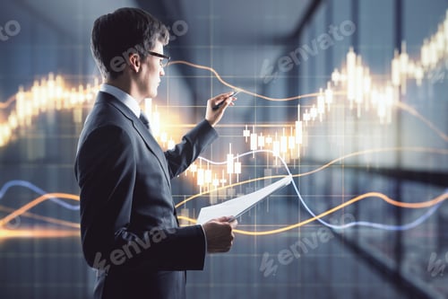 Preview: Stock Market And Investing Concept With Trader Analyzing Financial Chart Graphs On Digital Screen