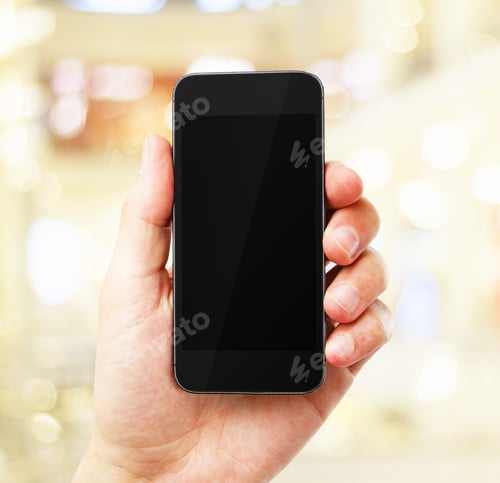 Preview: Hand With Empty Cell Phone On Yellow Background