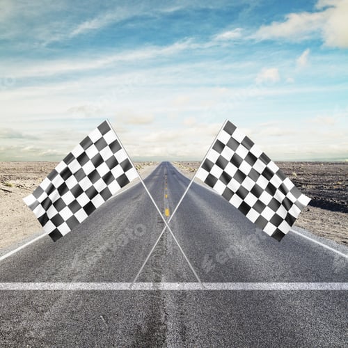 Preview: Road With Yellow Arrow With Two Checker Flags Crossed