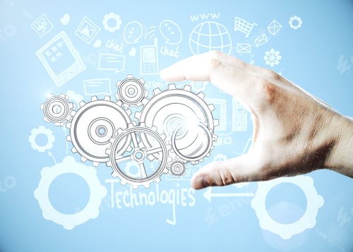 Preview: Creative Image Of Male Hand Drawing Abstract Drawn Cogwheels. Business Process Concept