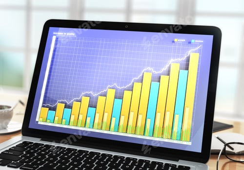 Preview: Business Chart On Laptop Screen With Cup Of Coffee And Eyeglasses
