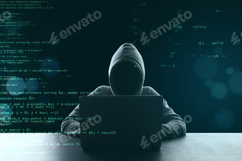 Preview: Hacker Using Laptop Computer With Html Code. Virus And Programming Concept. Multiexposure