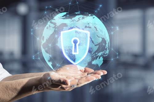 Preview: Global Internet Security And Data Protection Concept With Digital Keyhole Inside Shield And