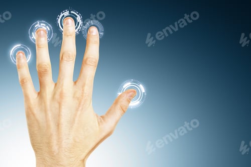 Preview: Male Hand Using Digital Business Interface. Future And Hud Concept