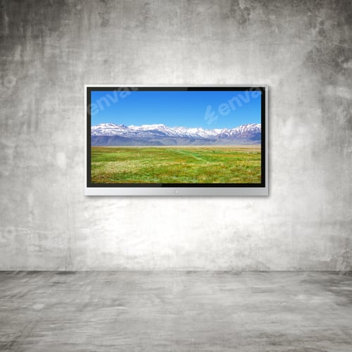 Preview: Wide Screen Tv With Mountain On Wall In Room