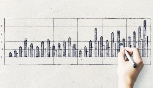 Preview: Hand Drawing Business Chart On Concrete Wall Background. Finance And Economy Concept