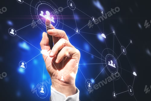 Preview: Hand Drawing Creative Social Network Interface And Glowing Human Resource Concept