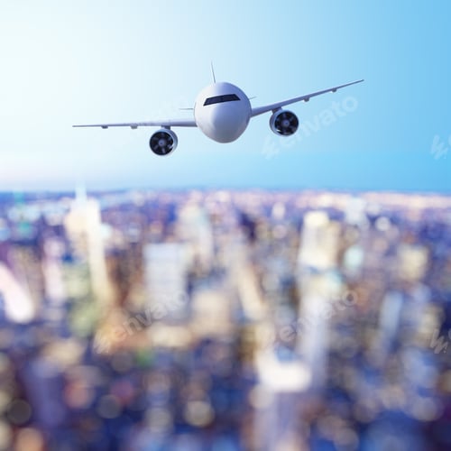 Preview: Airplane Flying Over The City