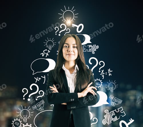 Preview: Success And Workshop Concept. Attractive Young European Businesswoman With Creative Business Sketch
