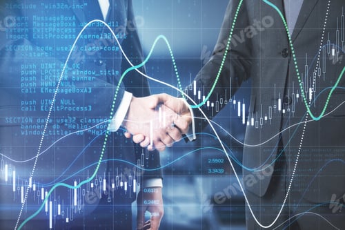 Preview: Business Partnership Concept With Handshaking Of Two Businessman And Digital Screen With Stock