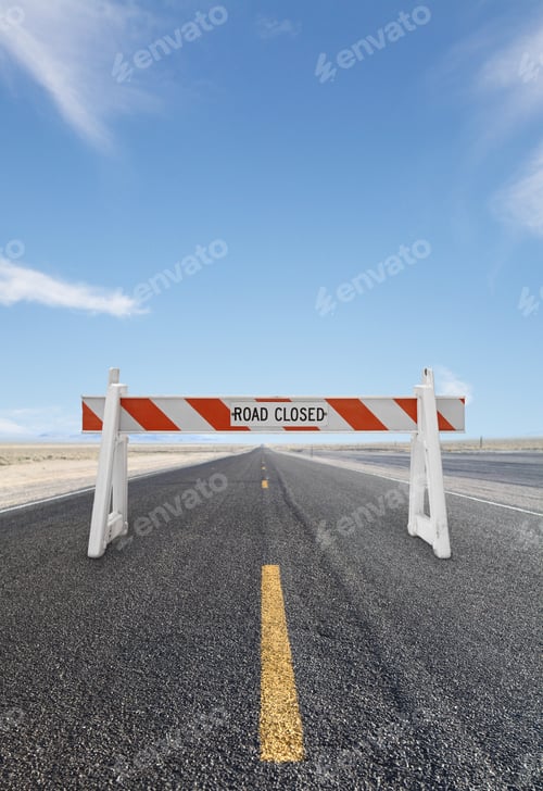 Preview: Road With Yellow Arrow With Block Road Closed