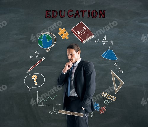 Preview: Knowledge And Science Concept. Portrait Of Attractive Thoughtful Young European Businessman With