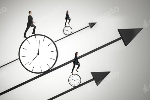 Preview: Time Is Money And Race Against Time Concept With Business People Trying To Outrun Time.
