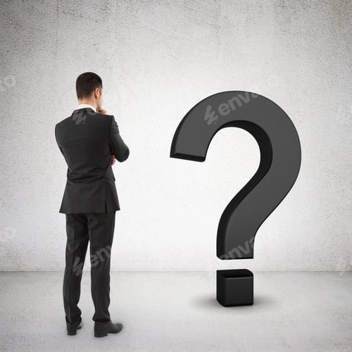 Preview: Businessman Looking At Black Question Mark Symbol