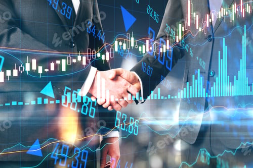 Preview: Business Partnership Concept With Businessman Handshaking And Online Stock Market Chart On Digital