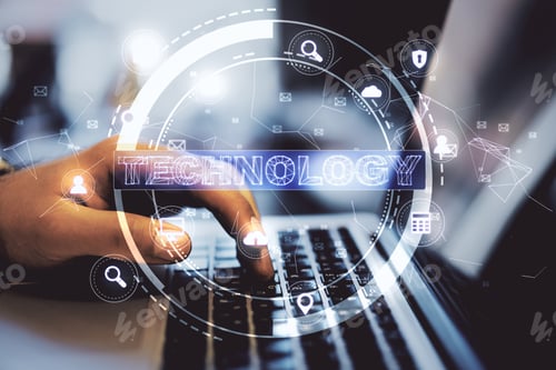 Preview: Businessman Hand Using Laptop With Computing Diagram. Global Business And Information Communication