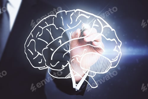 Preview: Businessman Drawing Creative Brain Sketch. Brainstorm Concept