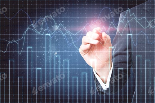Preview: Businessman Hand Pointing At Forex Chart Hologram On Blurry Background. Finance And Analysis