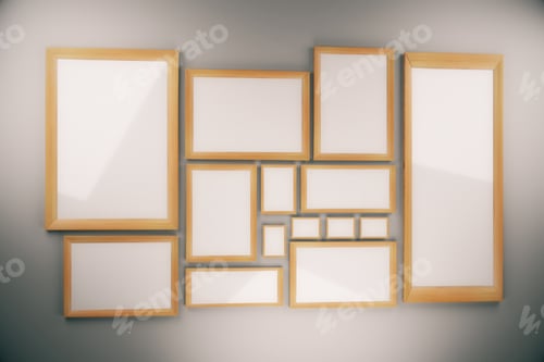 Preview: Blank Picture Frames Composition On The Wall, Mock Up