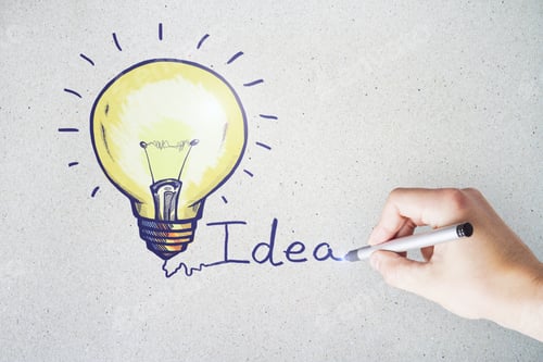Preview: Hand Drawing Lamp Sketch On Light Concrete Background. Brainstorm And Solution Concept