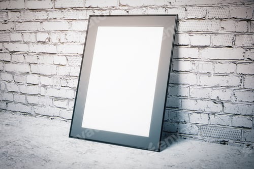 Preview: Blank Picture Frame On White Brick Wall. Mock Up