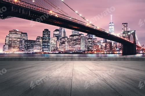 Preview: Creative Night City Wallpaper With Empty Concrete Ground