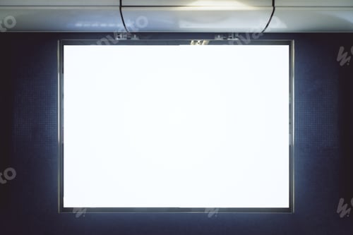 Preview: Front View Of Empty White Underground Billboard On Gray Wall. Advertisement And Urban Concept. Mock