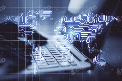 Preview: Big Data Concept With Human Hand Typing On Laptop Keyboard Ans Abstract Digital Microchip World