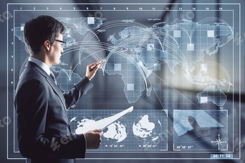 Preview: Businessman Working With Digital World Map, Networking And Globalization Concept