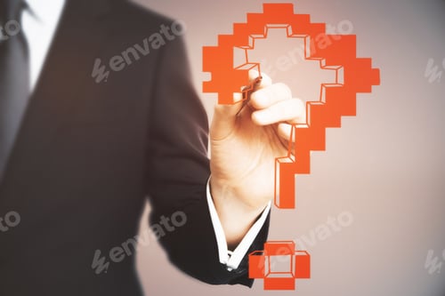 Preview: Businessman Drawing Abstract Red Question Mark. Faq Concept