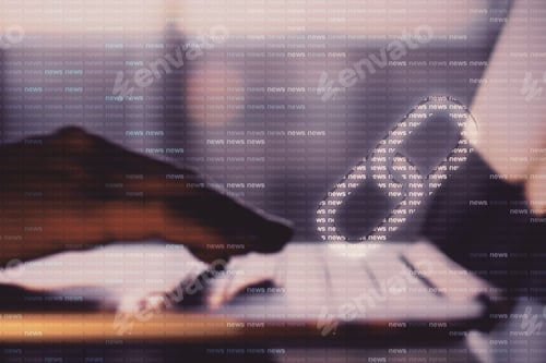 Vista previa: Close Up Of Hands Using Laptop With Creative Blockchain Link And Binary Code On Blurry Background