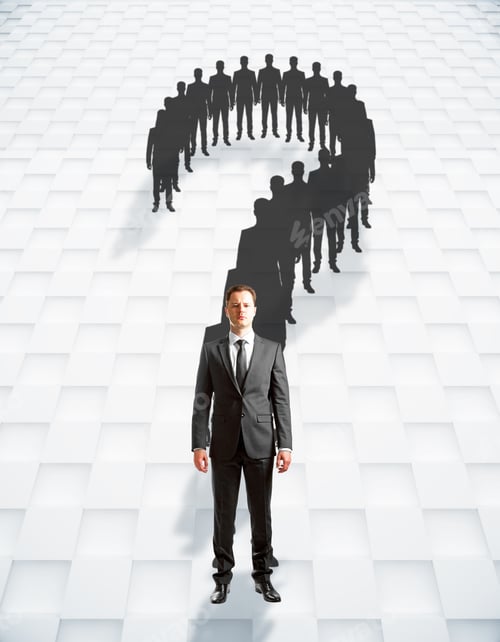 Preview: Question Mark Made Of Businessmen Silhouettes On Patterned Background