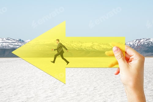 Preview: Business Person Running with a Yellow Direction Arrow