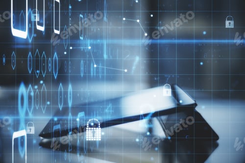Preview: Tablet Computer With Digital Padlock Interface And Binary Code. Protection And Web Safety Concept