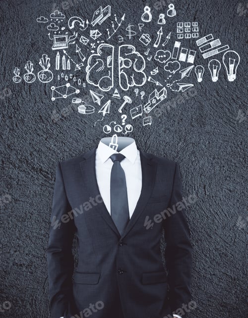 Preview: Headless Businessman Standing On Concrete Background With Business Sketch. Solution Concept