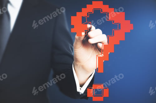 Preview: Businessman Drawing Abstract Red Question Mark. Uncertainty Concept
