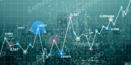 Preview: Abstract Glowing Business Chart On Blurry Grid Night City Backdrop. Digital Economy And Big Data