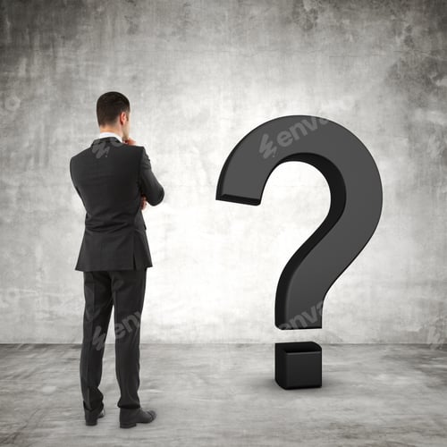 Preview: Businessman Looking At Black Question Mark Symbol