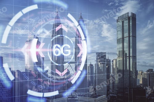 Preview: 6G Internet System Connection Concept With Digital Technology Button With 6G Inscription On